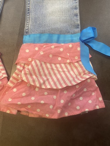 Girls 2 piece Hand made Unique Levi denim flare 6x with Pink Halter top - Picture 6 of 9