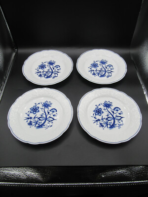 4 Blue onion salad or dessert plates, Made in GDR, Kahla