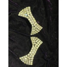Vintage Pair of Clear Rhinestone Bow Shoe Clips Buckles