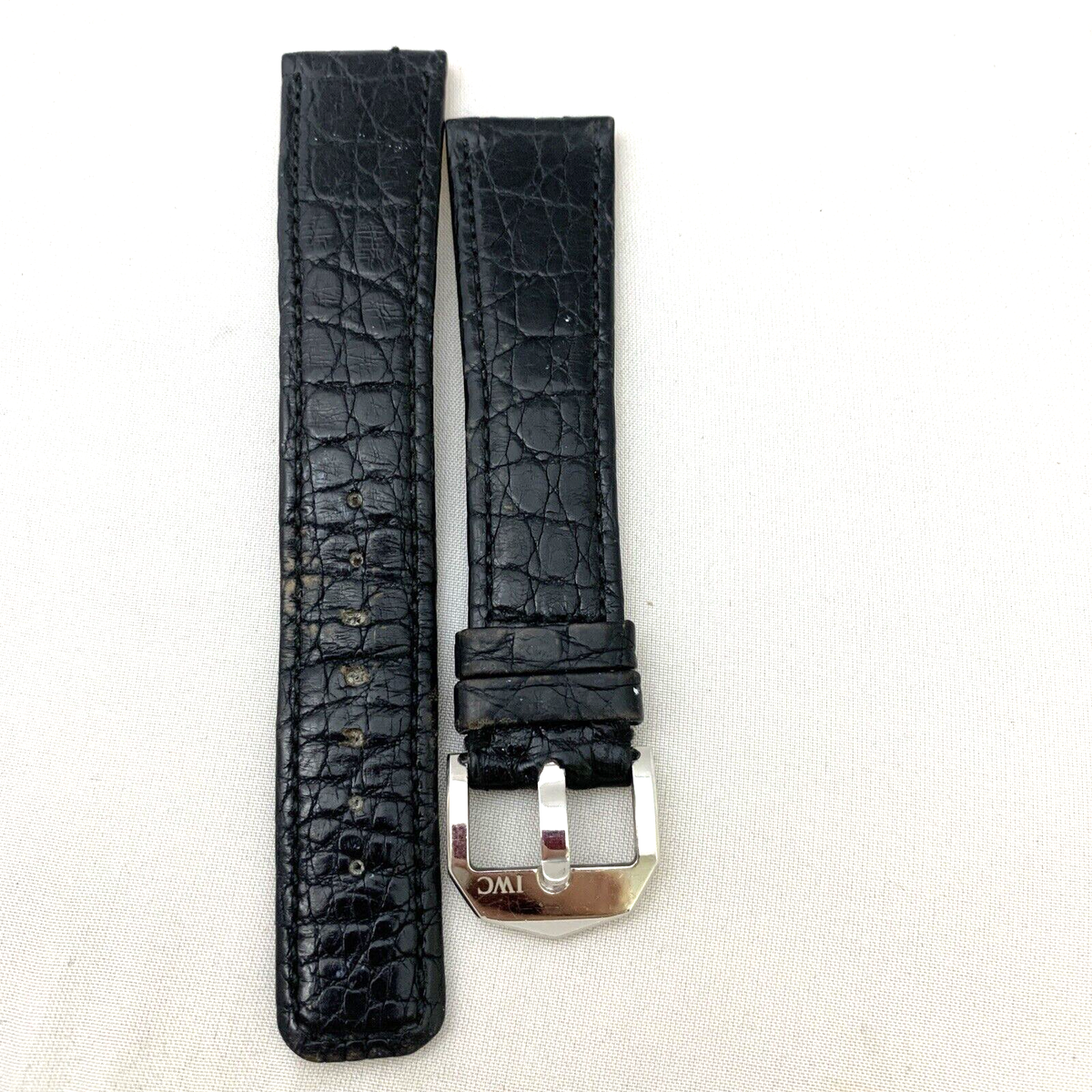 IWC Watch Strap 22mm Black Alligator w/ Platinum Buckle Long
