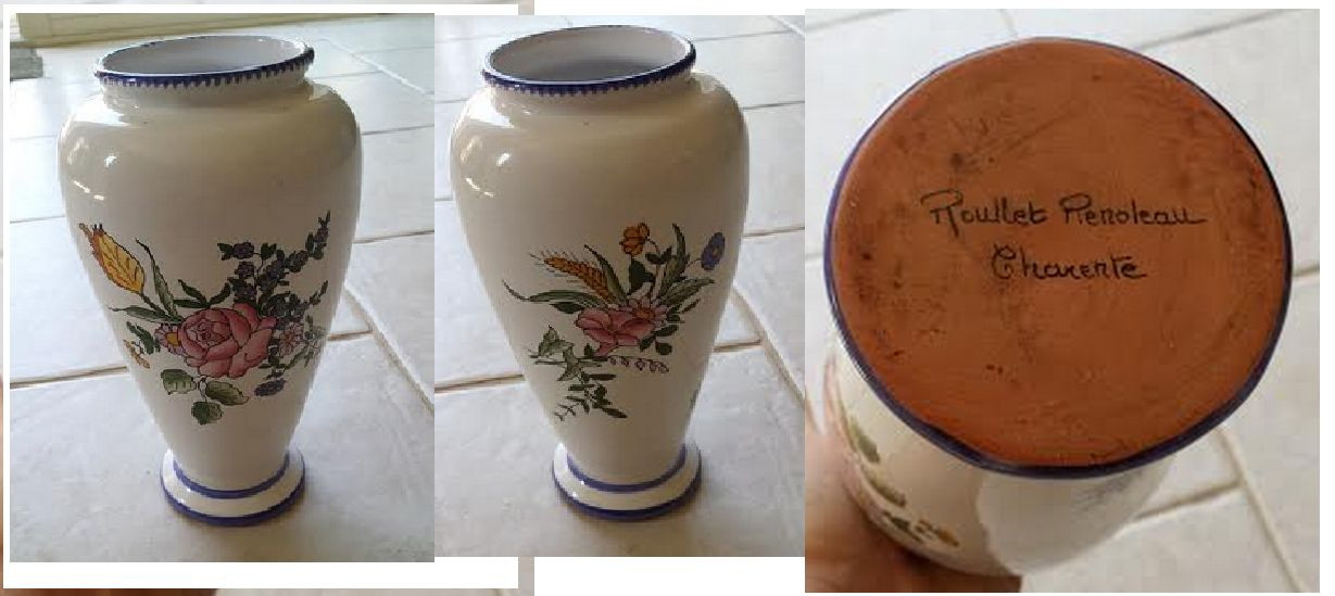 Vase fleur Renoleau signé Roullet Charente céramique vintage collection déco authentique