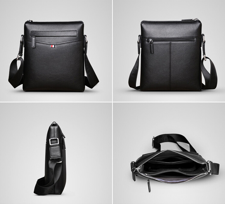 Black Genuine Leather Men's Sling Shoulder Messenger Bag