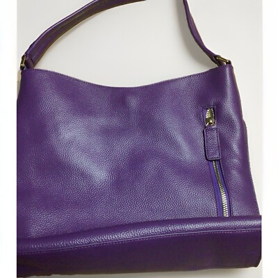 TOTE LE MONDE The Florence Purple Pebbled Leather Shoulder Tote