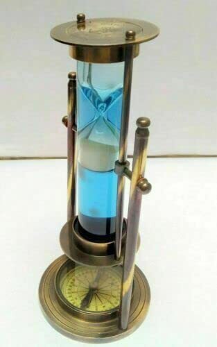 Antike nautische Messing 9" blau flüssiger Sand Timer Schiff See Sanduhr - Bild 3 von 4