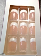 Kiss Salon French, White on Pink Nail Bed Glue On Nail Medium