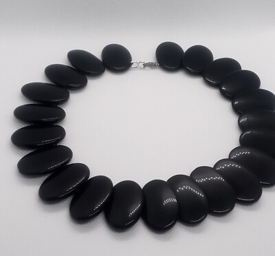 Vintage Black Onyx Colored Gemstone Fancy Shape Smooth Beads 13 Inch Choker