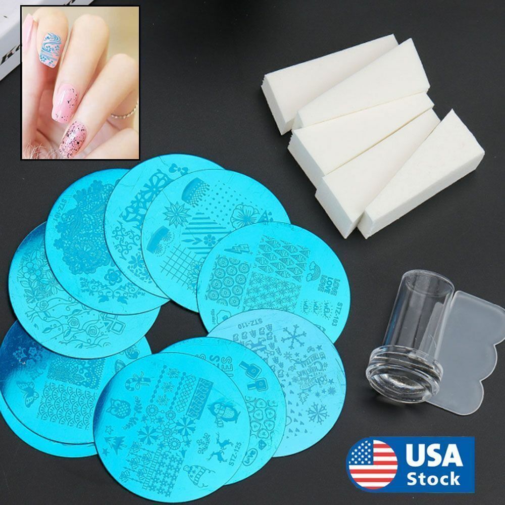 17pcs Clear Silicone Nail Stamping Template Kit Plate Stamper Scraper Set Hot