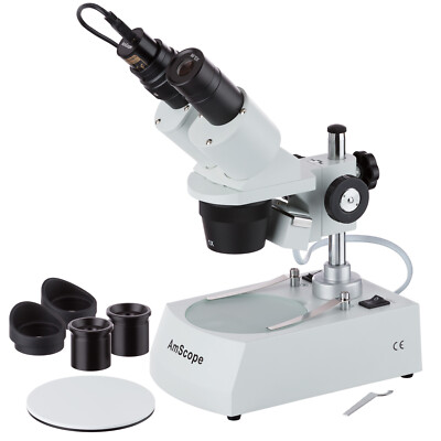 AmScope 10X-20X-30X-60X Stereo Microscope with Two Lights + 1.0MP USB Camera