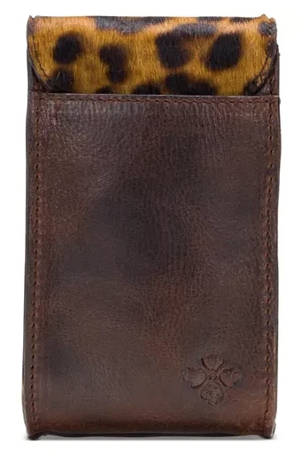 Funda Bandolera para Teléfono Patricia Nash Cuero Marrón y Pelo de Becerro Leopardo Bloqueo Giratorio Foto 3 de 4