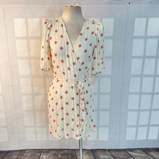 Reformation Olince cream puff sleeve pink polka dot true wrap mini dress size la