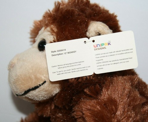 UNIPAK Baby Brown Tan Monkey 12" Plush 2010 Stuffed Ape Jungle Animal Soft NEW - Picture 4 of 12