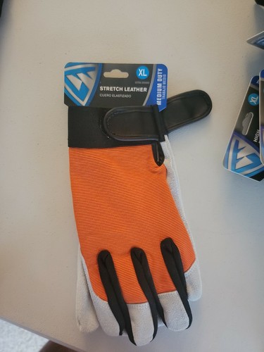 West Chester Medium Duty Gloves/ Orange/Grey Stretch Leather Glove/ Size XL