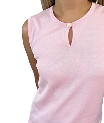 CHANEL Vintage 97P CC Logo Summer Knit Tank #40 Button Pink