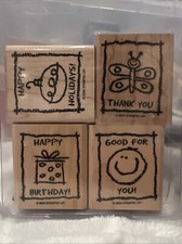 Stampin Up Wood Mount Stamps - Set of 4 - Kid Cards Thank You Birthday Holidays