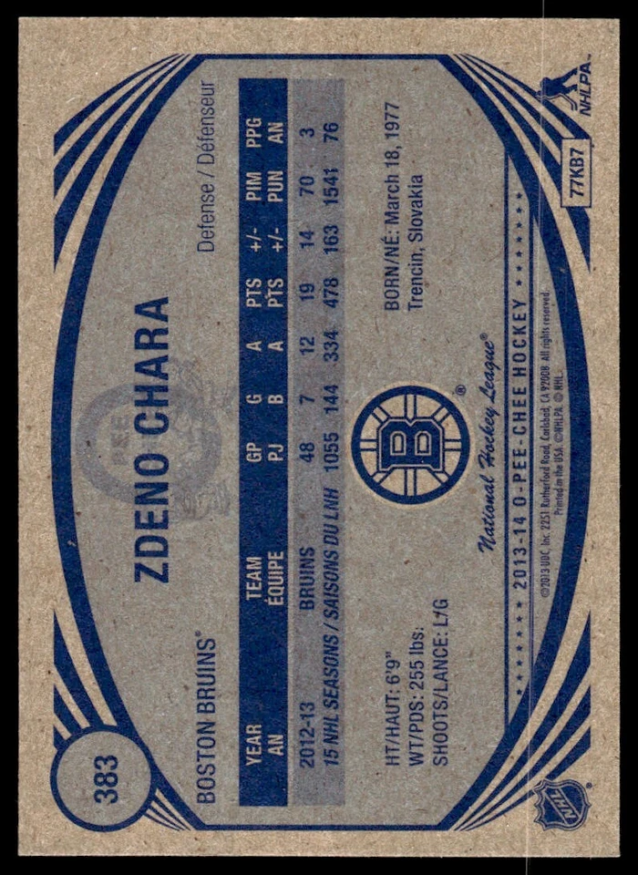 2013-14 O-Pee-Chee RETRO Zdeno Chara Boston Bruins #383 R45 - Image 2 of 2
