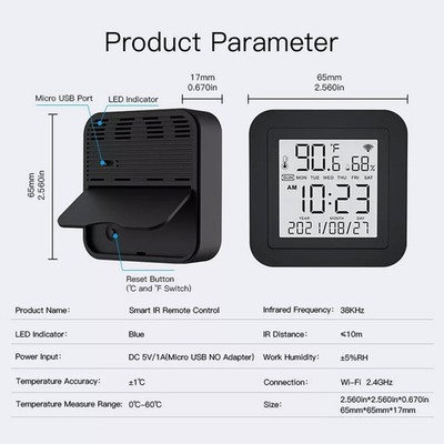 MOES WiFi IR Smart Thermometer Sensor & Remote Control For Air Conditioner TV US