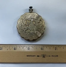 Vintage Max Factor Powder Compact English Garden Pocketwatch Case Makeup Mirror