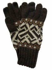 Womens Soft Brown  Tan Geometric Print Knit Winter Gloves