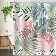Boho Shower Curtain, Abstract Tropical Plant Leaves Waterproof Shower Curtain