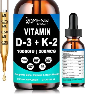 Liquid Vitamin D3 K2 10000IU with Magnesium Glycinate 25mg | VIT D3 K2 Drops