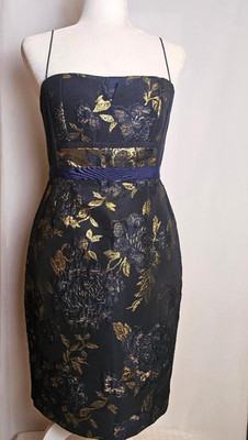 Elie Tahari Orital Jacquard Metallic Gold Floral Cocktail Dress 6 new $448