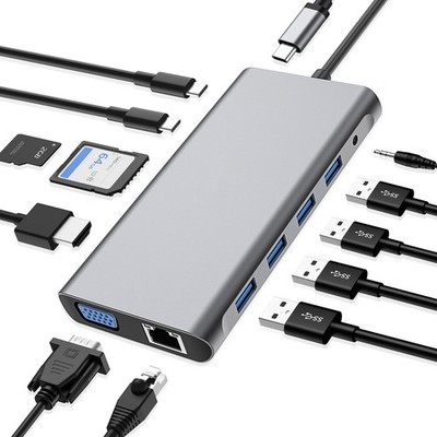 SZPACMATE USB C HUB, 12 in 1 Adapter Docking Station mit 12 1, silber 