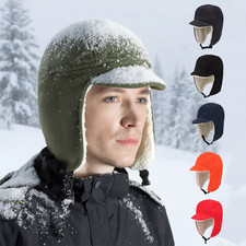 Winter Hunting Cap Warm Hat with Visor Windproof Earflap Skull Cap for Men Women