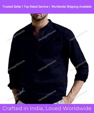Mens Kurta Solid Kurta Mens Wear Cotton Kurta Long Sleeve Kurta Color Black