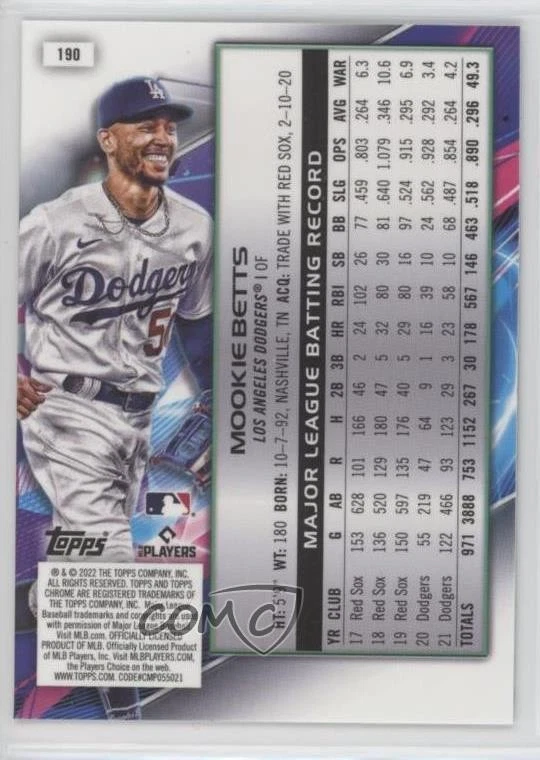 2022 Topps Cosmic Chrome Mookie Betts #190 - Image 2 of 2