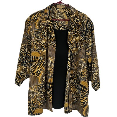 Vintage Notations Art To Wear Top Gold Leopard Paisley Print Layered Look Sz 3X