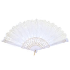 Feather Hand Fan White Vintage Folding Fan with Tassel Jade