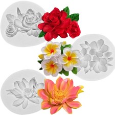 3 pcs Flower Silicone Molds, Hibiscus Plumeria Rose Flower Fondant Silicone M...
