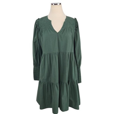 Tuckernuck Pomander Place Ceci Smocked Tiered Mini Dress Womens M Green Cotton