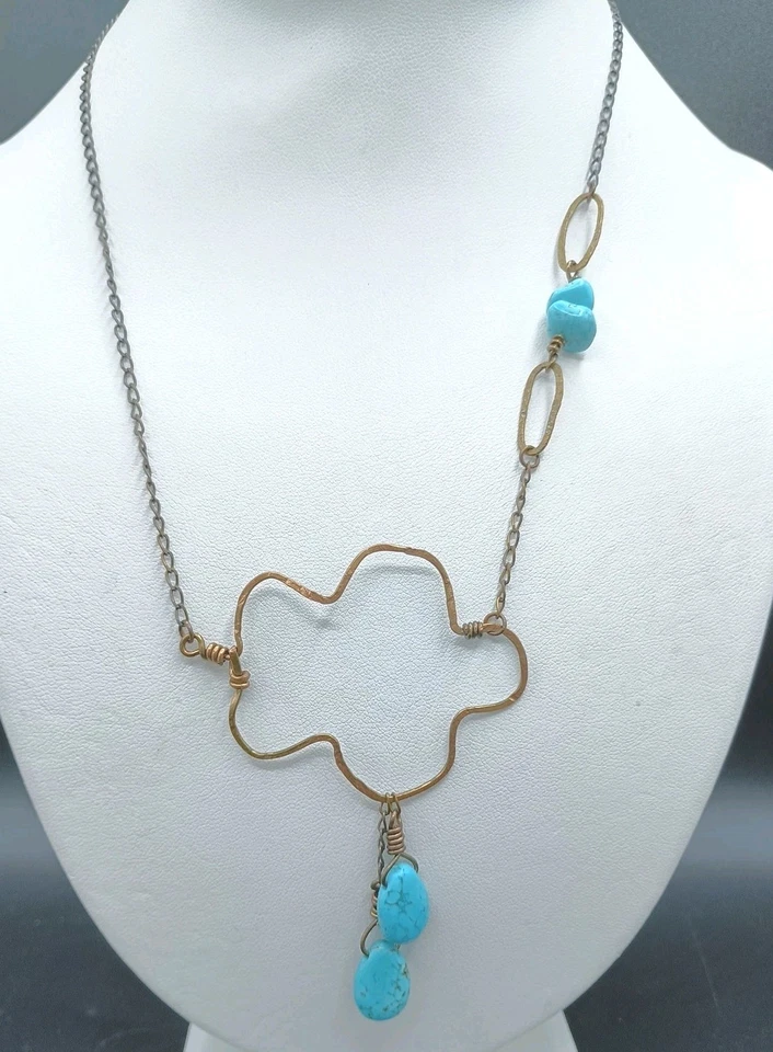 Lote de brincos boho conjunto de joias de bronze pedra turquesa colar pulseira - Imagem 3 de 4