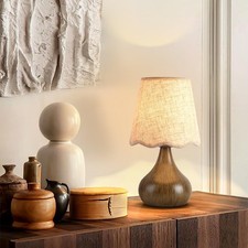 Wood Grain Small Table Lamp, Farmhouse Bedroom Lamps for Bedside Nightstand, ...
