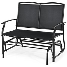 2 Person Outdoor Glider Bench Metal Frame Breathable Fabric Oversized Balck