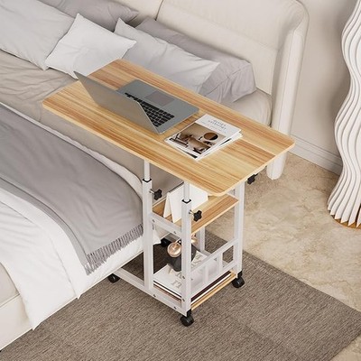 Überbetttisch höhenverstellbar rollbar Laptoptisch mit Rollen 3 Ebenen