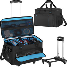 Rolling DJ Cable File Bag, DJ Gig Bag Padded Case with Detachable Trolley Divi
