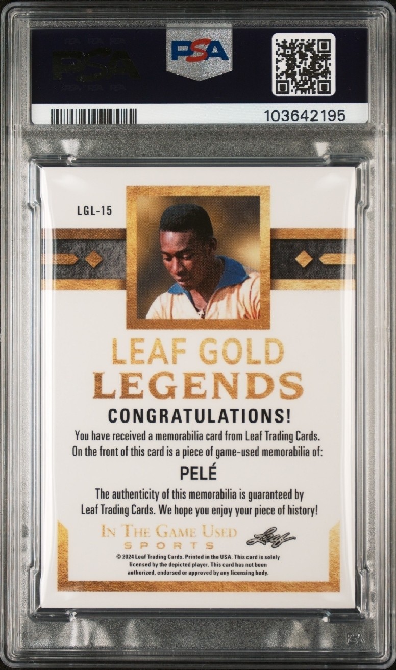 2024 Leaf In The Game Gold Legends Rainbow 1/45 Patch Pele #LGL-15 PSA 8 POP 1 view 3