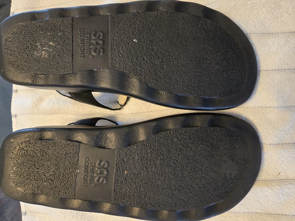 SAS Marina T Strap Leather Sandals Cork Sole Size 8 Black leather.  - Image 2 of 3