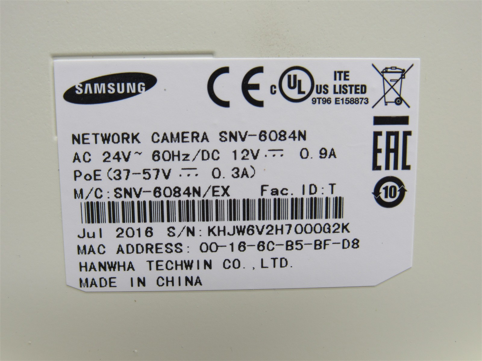 NEW Samsung iPOLiS SNV-6084N/EX Security Network Dome Camera with Install Kit