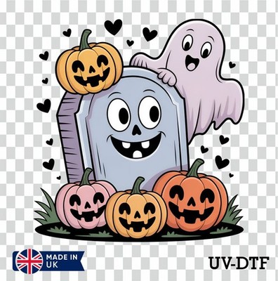 Halloween Pumpkin Ghost UV DTF-Aufkleber   Glas-Laptop-Tumblerbecher vz582
