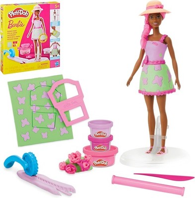 Play-Doh Barbie Gartenparty-Set: Puppenkleidung gestalten & Haarstyling