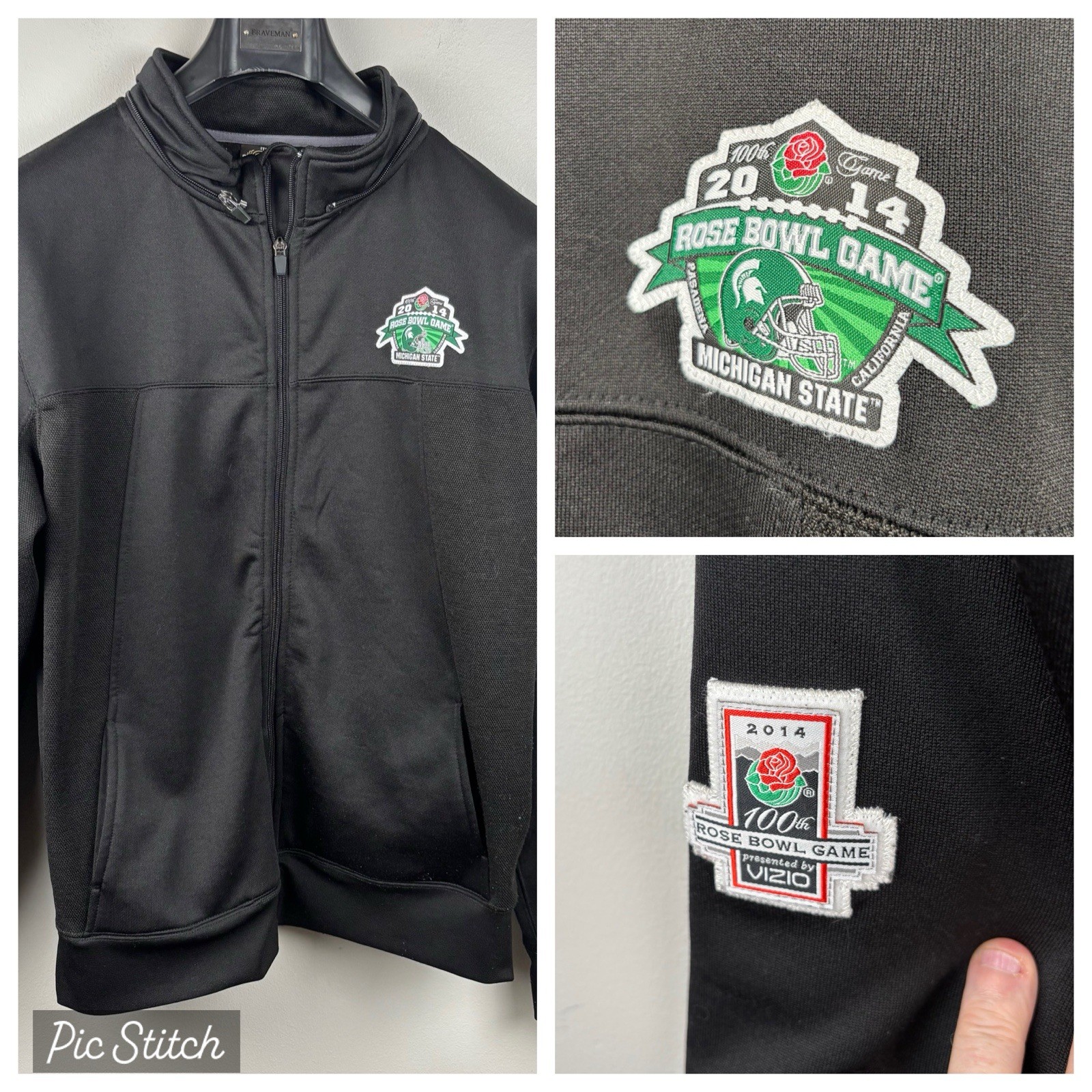2014 Rose Bowl Michigan State Spartans Zip Jacket Large Black Polyester Blend