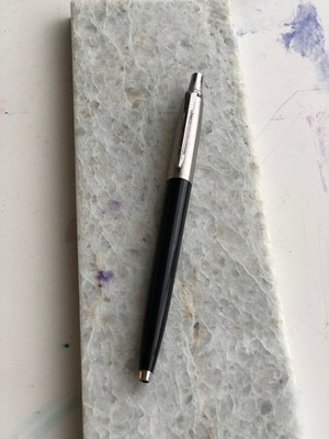 Vintage Parker Jotter Ballpoint Pen - Black & Silver, Stainless Steel Cap