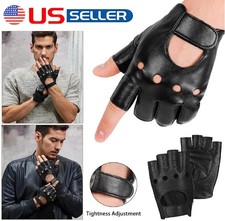 Men's Black Motorcycle Fingerless Leather Half Finger Driving Biker Gloves USA