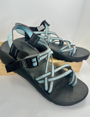CHACO Women s ZX Classic Black Blue Skinny Dual Double Strap Sport Sandals; 10
