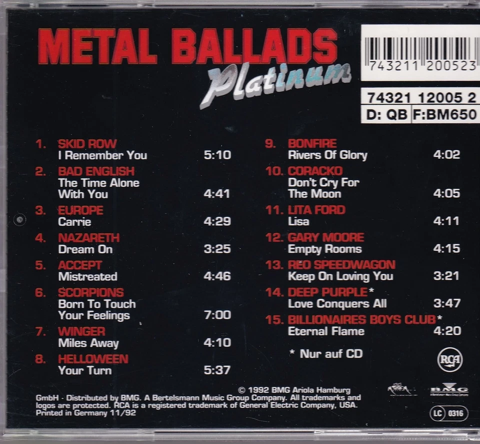 Metal Ballads Platinum - Helloween, Deep Purple, Scorpions u.a.   (NEU) - Bild 2 von 2