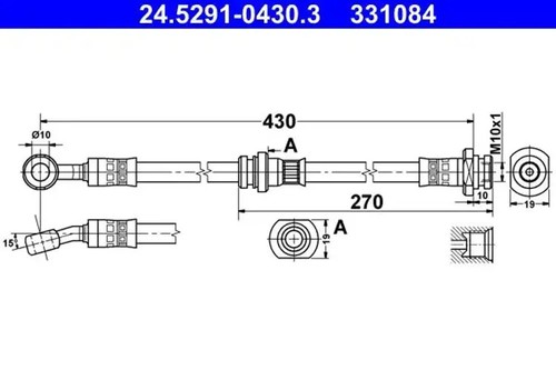 Tubo de freno flexible 24.5291-0430.3 ATE para OPEL SUZUKI SUBARU - Imagen 1 de 1