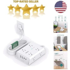 10FT Flat Plug Extension Cord with Multiple Outlets, Surge 10 FT, White